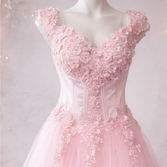 Lavetir Pink Prom Ball Gown Sz 16 Floral Tulle Satin Corset Formal Dress NWOT - Picture 3 of 9